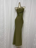 Niulatu Sheath Halter Green Long Vacation Dress Birthday Outfits SD008