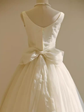 Niulatu Ball Gown Bateau White Tea Length Wedding Dresses Brides Dress SD0090