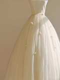 Niulatu Ball Gown Bateau White Tea Length Wedding Dresses Brides Dress SD0090