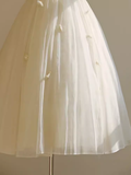 Niulatu Ball Gown Bateau White Tea Length Wedding Dresses Brides Dress SD0090