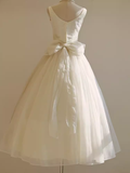 Niulatu Ball Gown Bateau White Tea Length Wedding Dresses Brides Dress SD0090