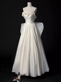 Niulatu A line Strapless Satin White Long Wedding Dresses Brides Dress SD0088