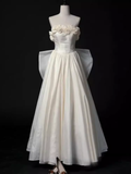 Niulatu A line Strapless Satin White Long Wedding Dresses Brides Dress SD0088