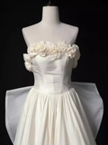 Niulatu A line Strapless Satin White Long Wedding Dresses Brides Dress SD0088