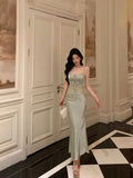 Niulatu Sheath Spaghetti Straps Green Prom Dresses Birthday Outfits Evening Gown SD1000