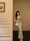 Niulatu Sheath Spaghetti Straps Green Prom Dresses Birthday Outfits Evening Gown SD1000