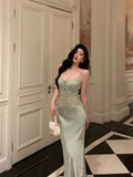 Niulatu Sheath Spaghetti Straps Green Prom Dresses Birthday Outfits Evening Gown SD1000