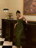 Niulatu Sheath Spaghetti Straps Green Satin Long Prom Dresses Evening Gowns SD1005