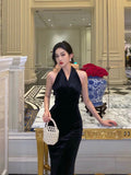 Niulatu Sheath V neckline Black Velvet Long Prom Dresses Evening Gowns SD1006