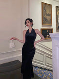 Niulatu Sheath V neckline Black Velvet Long Prom Dresses Evening Gowns SD1006