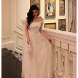 Niulatu A line Spaghetti Straps Ivory Satin Prom Dresses Evening Gowns SD1008