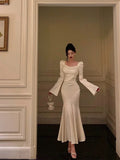 Niulatu Mermaid Square Neckline Long Sleeves Prom Dresses Birthday Outfits Evening Gown SD1010