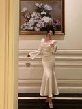 Niulatu Mermaid Square Neckline Long Sleeves Prom Dresses Birthday Outfits Evening Gown SD1010