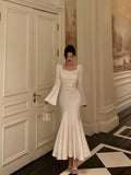 Niulatu Mermaid Square Neckline Long Sleeves Prom Dresses Birthday Outfits Evening Gown SD1010