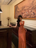 Niulatu A line V neckline Orange Chiffon Long Prom Dresses Birthday Outfits Evening Gown SD1011