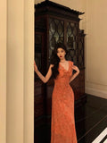 Niulatu A line V neckline Orange Chiffon Long Prom Dresses Birthday Outfits Evening Gown SD1011