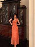 Niulatu A line V neckline Orange Chiffon Long Prom Dresses Birthday Outfits Evening Gown SD1011