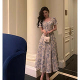 Niulatu A line Square neckline Blue Chiffon Long Prom Dresses Birthday Outfits Evening Gown SD1013
