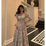 Niulatu A line Square neckline Blue Chiffon Long Prom Dresses Birthday Outfits Evening Gown SD1013