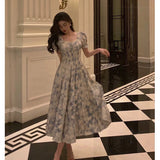 Niulatu A line Square neckline Blue Chiffon Long Prom Dresses Birthday Outfits Evening Gown SD1013