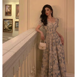 Niulatu A line Square neckline Blue Chiffon Long Prom Dresses Birthday Outfits Evening Gown SD1013