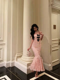 Niulatu Mermaid Strapless Lace Pink Prom Dresses Birthday Outfits Evening Gown SD1015