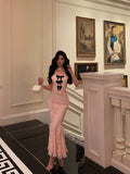 Niulatu Mermaid Strapless Lace Pink Prom Dresses Birthday Outfits Evening Gown SD1015