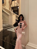 Niulatu Mermaid Strapless Lace Pink Prom Dresses Birthday Outfits Evening Gown SD1015
