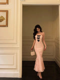 Niulatu Mermaid Strapless Lace Pink Prom Dresses Birthday Outfits Evening Gown SD1015