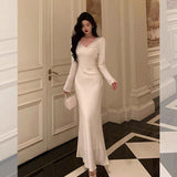 Niulatu Sheath V Neckline Ivory Long Prom Dresses Birthday Outfits Evening Gown SD1017