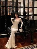 Niulatu Sheath Square Neckline Ivory Long Prom Dresses Birthday Outfits Evening Gown SD1018
