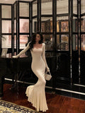 Niulatu Sheath Square Neckline Ivory Long Prom Dresses Birthday Outfits Evening Gown SD1018