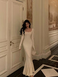 Niulatu Sheath Square Neckline Ivory Long Prom Dresses Birthday Outfits Evening Gown SD1018