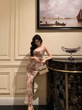 Niulatu Mermaid Spaghetti Straps Floral Prom Dresses Birthday Outfits Evening Gown SD1019
