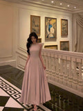 Niulatu A Line Scoop Neckline Long Light Pink Prom Dresses Birthday Outfits Evening Gown SD1024