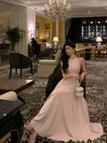 Niulatu A Line Scoop Neckline Long Light Pink Prom Dresses Birthday Outfits Evening Gown SD1024