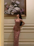 Niulatu Sheath Square Neckline Floral Pink Prom Dresses Birthday Outfits Evening Gown SD1025