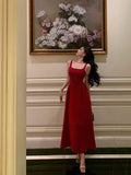 Niulatu A Line Spaghetti Straps Red Prom Dresses Birthday Outfits Evening Gown SD1026