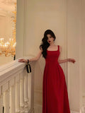 Niulatu A Line Spaghetti Straps Red Prom Dresses Birthday Outfits Evening Gown SD1026