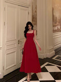Niulatu A Line Spaghetti Straps Red Prom Dresses Birthday Outfits Evening Gown SD1026