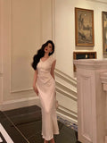 Niulatu Sheath V Neckline Ivory Satin Prom Dresses Birthday Outfits Evening Gown SD1027