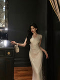 Niulatu Sheath V Neckline Ivory Satin Prom Dresses Birthday Outfits Evening Gown SD1027