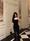 Niulatu Sheath Mermaid Black Pleated Prom Dresses Birthday Outfits Evening Gown SD1029