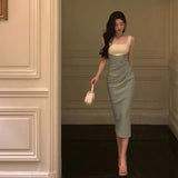 Niulatu Sheath Straps Green Satin Prom Dresses Birthday Outfits Evening Gown SD1030