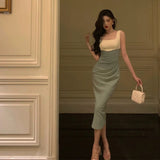 Niulatu Sheath Straps Green Satin Prom Dresses Birthday Outfits Evening Gown SD1030