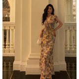 Niulatu French Sheath V Neckline Floral Long Prom Dresses Birthday Outfits Evening Gown SD1031