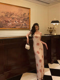 Niulatu Sheath Spaghetti Straps Floral Long Prom Dresses Birthday Outfits Evening Gown SD1032