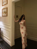 Niulatu Sheath Spaghetti Straps Floral Long Prom Dresses Birthday Outfits Evening Gown SD1032