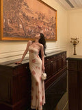 Niulatu Sheath Spaghetti Straps Floral Long Prom Dresses Birthday Outfits Evening Gown SD1032