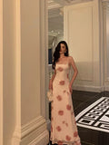 Niulatu Sheath Spaghetti Straps Floral Long Prom Dresses Birthday Outfits Evening Gown SD1032